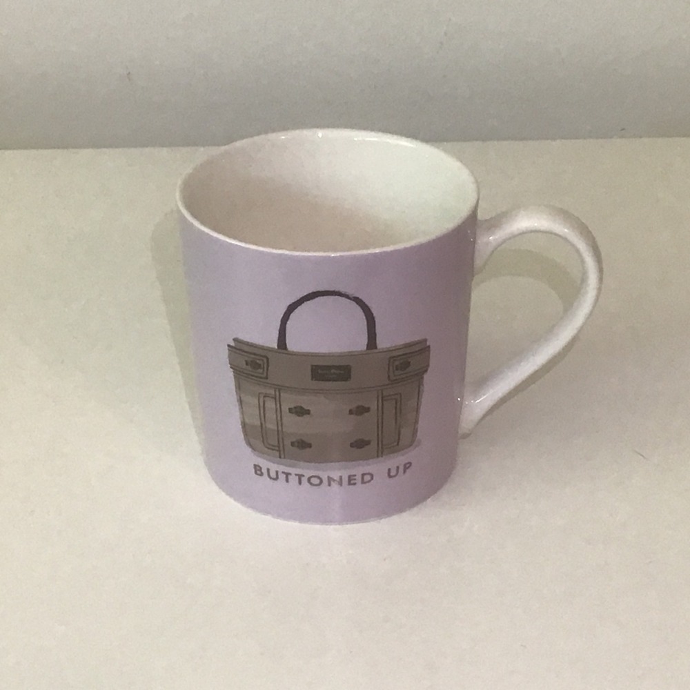 Kate Spade Lenox Things We Love Buttoned Up Mug Lavender Purple Handbag Quote LN